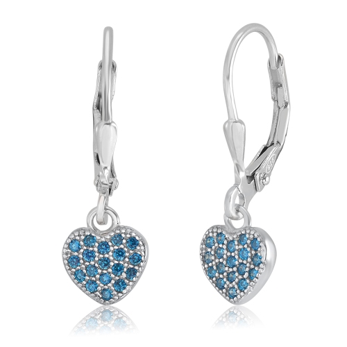 UnicornJ Sterling Silver Heart Charm Leverback Earrings with Pavé Simulated Diamonds
