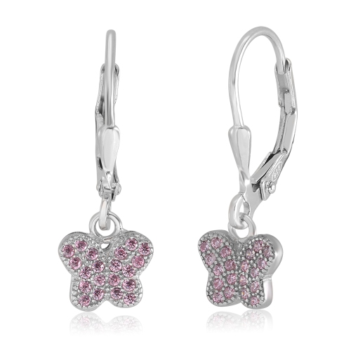 UnicornJ Sterling Silver Butterfly Charm Leverback Earrings with Pavé Simulated Diamonds