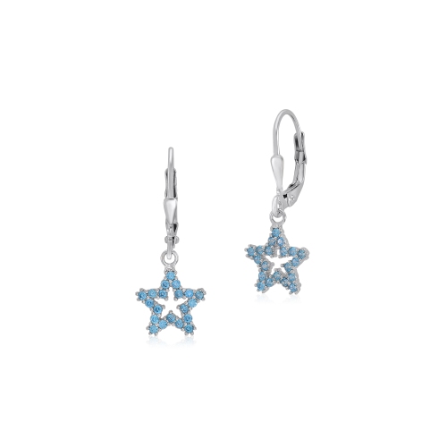 UnicornJ Sterling Silver Open Star Dangle Leverback Earrings with Pavé Simulated Diamonds
