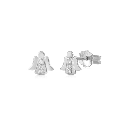 UnicornJ 14K Gold Children's Guardian Angel Post Earrings with Simulated Diamonds