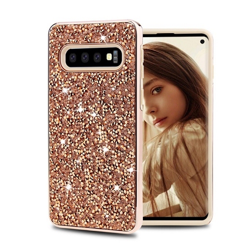 Coque hybride double couche brillante Iphone S10e, or rose