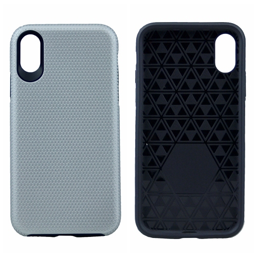 Iphone XS Max Triangle Designed Dual Layer Hybrid Case, Silver
