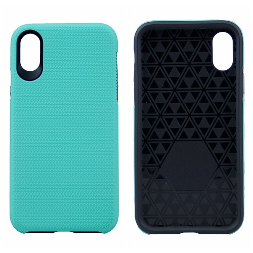Iphone XS Max Triangle Designed Dual Layer Hybrid Case, Teal
