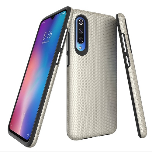 Galaxy A70 Triangle Designed Dual Layer Hybrid Case, Gold