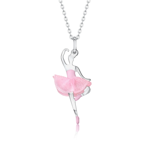 UnicornJ Childrens & Teens Sterling Silver Ballerina Ballet Dancer Passe Pendant Necklace with Tulle Tutu