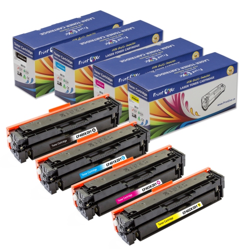 PRINTOXE  201X Compatible w HP - Set for Of 4 High Yield Toner Cartridges ; Black Cf400X, Cyan Cf401X, Magenta Cf403X, & Cf402X for Laserjet Pro