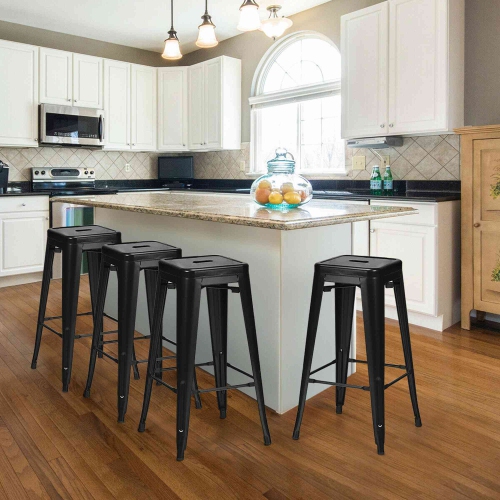 Costway Set of 4 Metal Bar Stools 30'' Bar Height Barstools Industrial w/ Low Back GunBlack