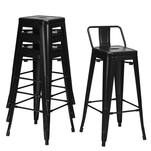Costway Set of 4 Metal Bar Stools 30'' Bar Height Barstools Industrial w/ Low Back GunBlack