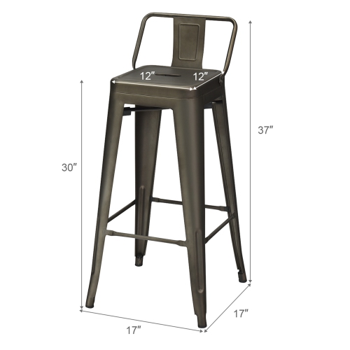 Costway Set of 4 Metal Bar Stools 30'' Bar Height Barstools Industrial w/ Low Back GunBlack