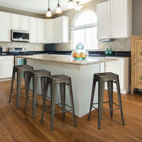 Costway Set of 4 Metal Bar Stools 30'' Bar Height Barstools Industrial w/ Low Back GunBlack