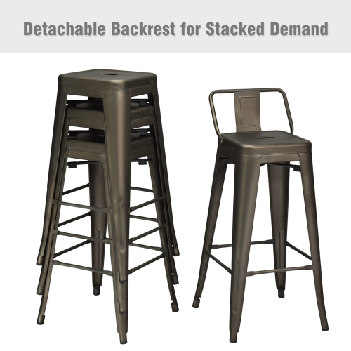 Costway Set of 4 Metal Bar Stools 30'' Bar Height Barstools Industrial w/ Low Back GunBlack