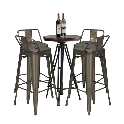 Costway Set of 4 Metal Bar Stools 30'' Bar Height Barstools Industrial w/ Low Back GunBlack