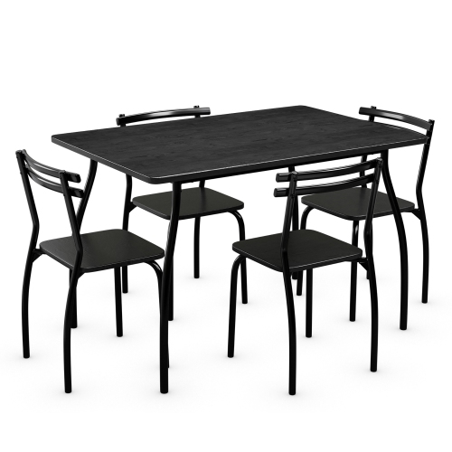 COSTWAY  5 PCs Dining Set Table And 4 Chairs Home Kitchen Room Breakfast Furniture In Black