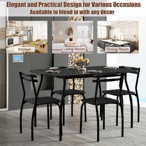 Costway 5 Pcs Dining Set Table And 4 Chairs Home Kitchen Room Breakfast Furniture Black