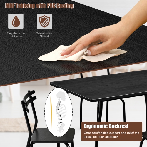 Costway 5 Pcs Dining Set Table And 4 Chairs Home Kitchen Room Breakfast Furniture Black