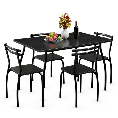 Costway 5 Pcs Dining Set Table And 4 Chairs Home Kitchen Room Breakfast Furniture Black