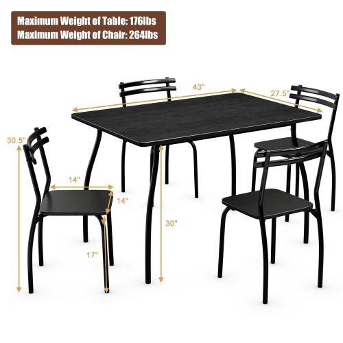 Costway 5 Pcs Dining Set Table And 4 Chairs Home Kitchen Room Breakfast Furniture Black
