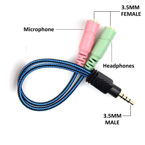 2PCS Headset Splitter Cable for PC PS4 Mac 3.5mm Jack Headphones Adapter Convertors w/Mic