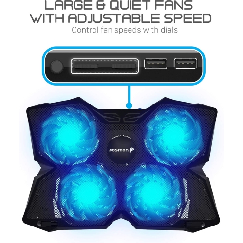 4 Fan Cooling Pad for 13" to 17-inch Gaming Laptop PS4 MacBook Pro, 1200 RPM Max 75CFM Air Flow, USB Powered Quiet Cooler Fan Portable Stand with