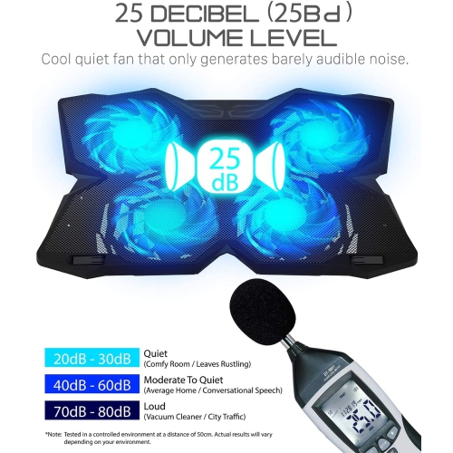 4 Fan Cooling Pad for 13" to 17-inch Gaming Laptop PS4 MacBook Pro, 1200 RPM Max 75CFM Air Flow, USB Powered Quiet Cooler Fan Portable Stand with