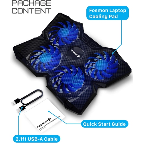 4 Fan Cooling Pad for 13" to 17-inch Gaming Laptop PS4 MacBook Pro, 1200 RPM Max 75CFM Air Flow, USB Powered Quiet Cooler Fan Portable Stand with