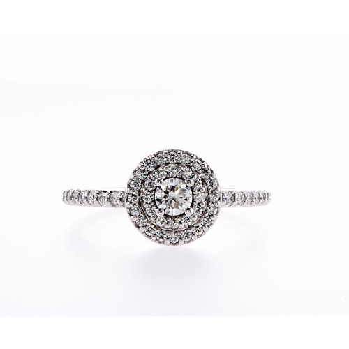 14K Double Halo Bridal Engagement 0.50Ctw Diamond Ring- Size 8