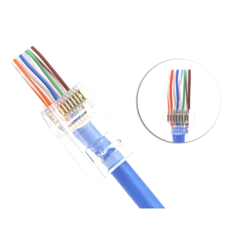 axGear Cat5e Pass Through Connector RJ45 Gold Plated Modular Crystal Head