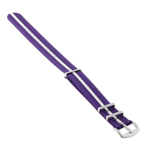 StrapsCo Premium Woven Nylon Seat Belt NATO Watch Band Strap - 20mm - Purple & White