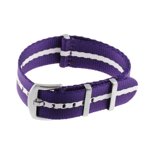 StrapsCo Premium Woven Nylon Seat Belt NATO Watch Band Strap - 22mm - Purple & White