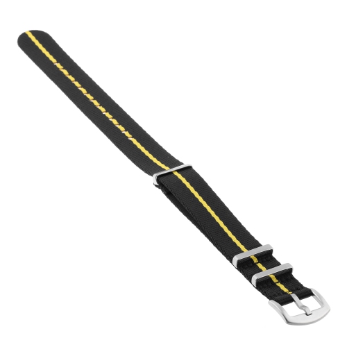 StrapsCo Premium Woven Nylon Seat Belt NATO Watch Band Strap - 20mm - Black & Yellow