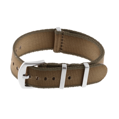 STRAPSCO  Premium Woven Nylon Seat Belt Nato Watch Band Strap - 20MM - Dark & Khaki In Green