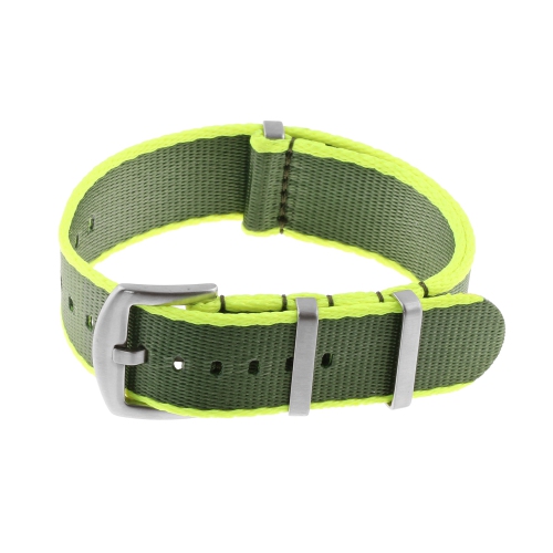 StrapsCo Premium Woven Nylon Seat Belt NATO Watch Band Strap - 20mm - Yellow & Army Green