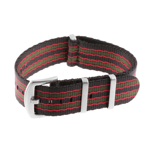 StrapsCo Premium Woven Nylon Seat Belt NATO Watch Band Strap - 24mm - Black, Red & Green