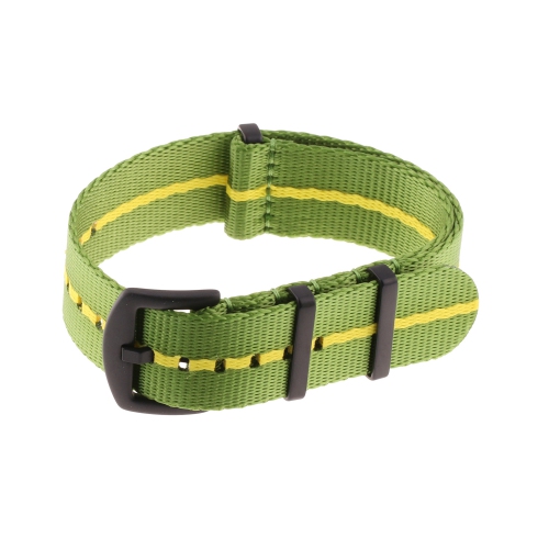 STRAPSCO  Premium Woven Nylon Seat Belt Nato Watch Band Strap With Black Buckle - 22MM - Green & In Yellow