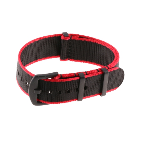 StrapsCo Premium Woven Nylon Seat Belt NATO Watch Band Strap with Black Buckle - 20mm - Red & Black