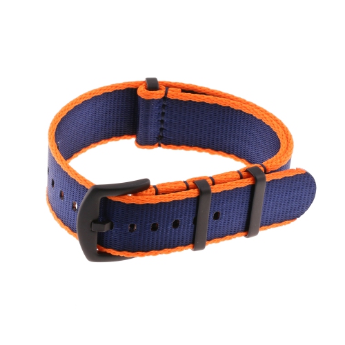 StrapsCo Premium Woven Nylon Seat Belt NATO Watch Band Strap with Black Buckle - 22mm - Orange & Navy Blue