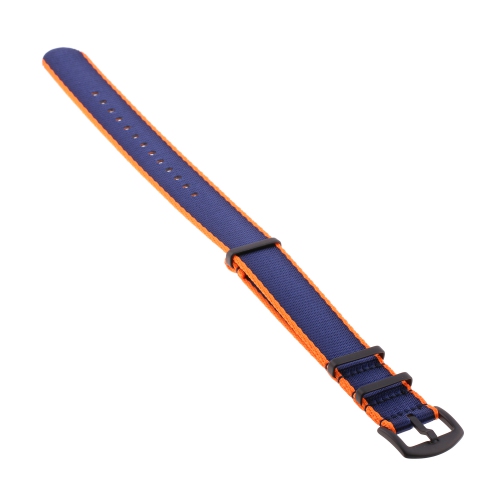 StrapsCo Premium Woven Nylon Seat Belt NATO Watch Band Strap with Black Buckle - 22mm - Orange & Navy Blue