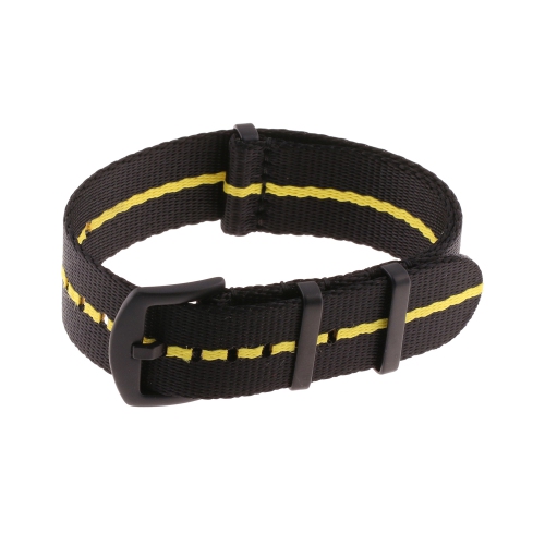 StrapsCo Premium Woven Nylon Seat Belt NATO Watch Band Strap with Black Buckle - 22mm - Black & Yellow