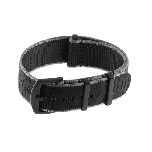 StrapsCo Premium Woven Nylon Seat Belt NATO Watch Band Strap with Black Buckle - 24mm - Grey & Black