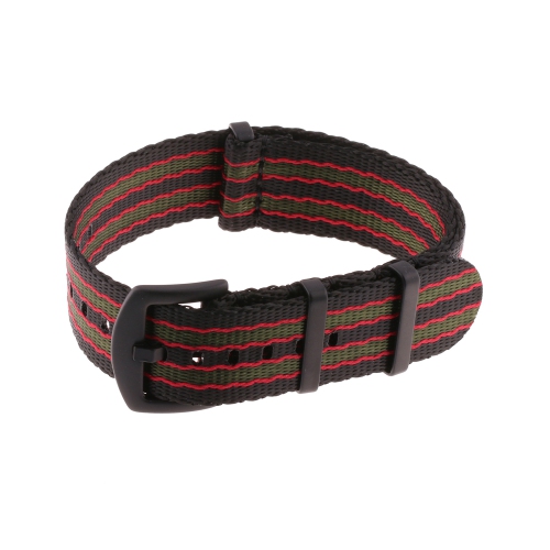 StrapsCo Premium Woven Nylon Seat Belt NATO Watch Band Strap with Black Buckle - 20mm - Black, Red & Green