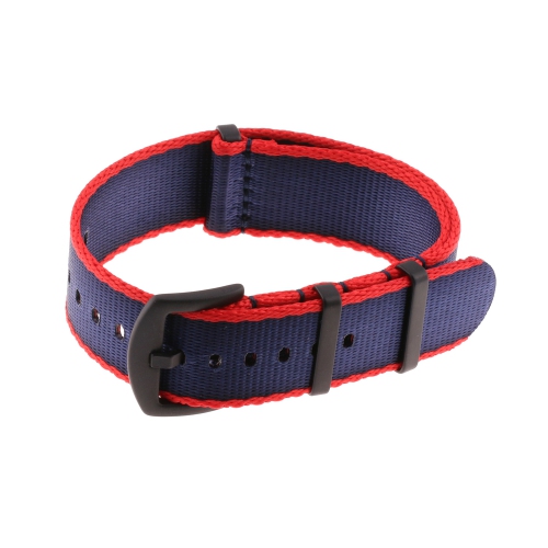 STRAPSCO  Premium Woven Nylon Seat Belt Nato Watch Band Strap With Black Buckle - 18MM - & Dark Blue In Red