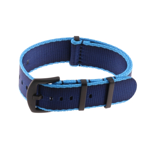 StrapsCo Premium Woven Nylon Seat Belt NATO Watch Band Strap with Black Buckle - 22mm - Blue & Dark Blue