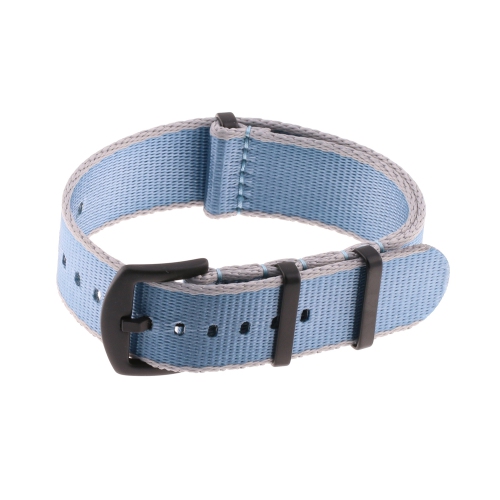 STRAPSCO  Premium Woven Nylon Seat Belt Nato Watch Band Strap With Black Buckle - 22MM - Light Grey & In Blue