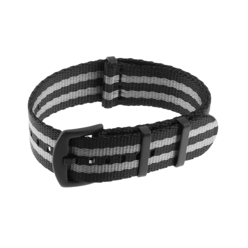 STRAPSCO  Premium Woven Nylon Seat Belt Nato Watch Band Strap With Buckle - 22MM - & Grey In Black