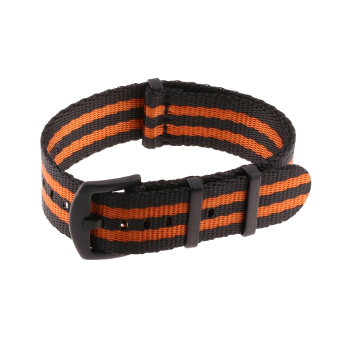 StrapsCo Premium Woven Nylon Seat Belt NATO Watch Band Strap with Black Buckle - 18mm - Black & Orange