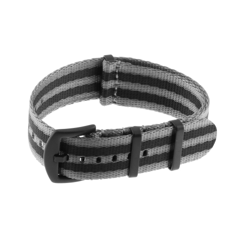 StrapsCo Premium Woven Nylon Seat Belt NATO Watch Band Strap with Black Buckle - 22mm - Grey, Black & Grey