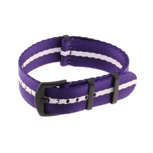 STRAPSCO  Premium Woven Nylon Seat Belt Nato Watch Band Strap With Black Buckle - 20MM - Purple & In White