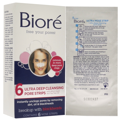 Ultra Deep Cleansing Pore Strips by Biore for Unisex - 6 Pc Pore Strips