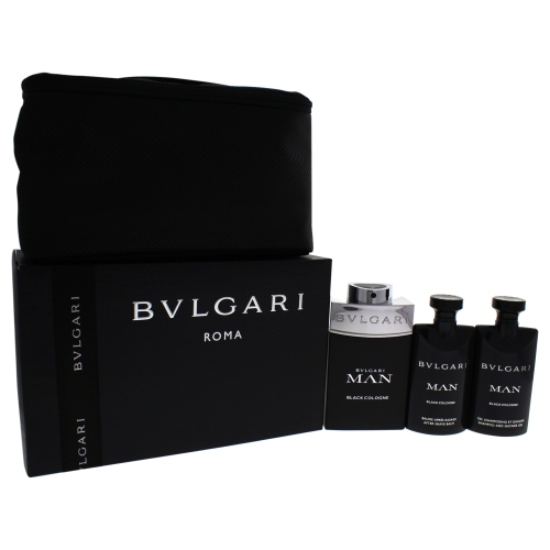 Bvlgari Man Black Cologne by Bvlgari for Men - 4 Pc Gift Set 3.4oz EDT Spray, 2.5oz After Shave Balm, 2.5oz Shampoo Shower Gel, Pouch