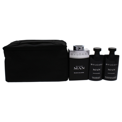 Bvlgari Man Black Cologne by Bvlgari for Men - 4 Pc Gift Set 3.4oz EDT Spray, 2.5oz After Shave Balm, 2.5oz Shampoo Shower Gel, Pouch